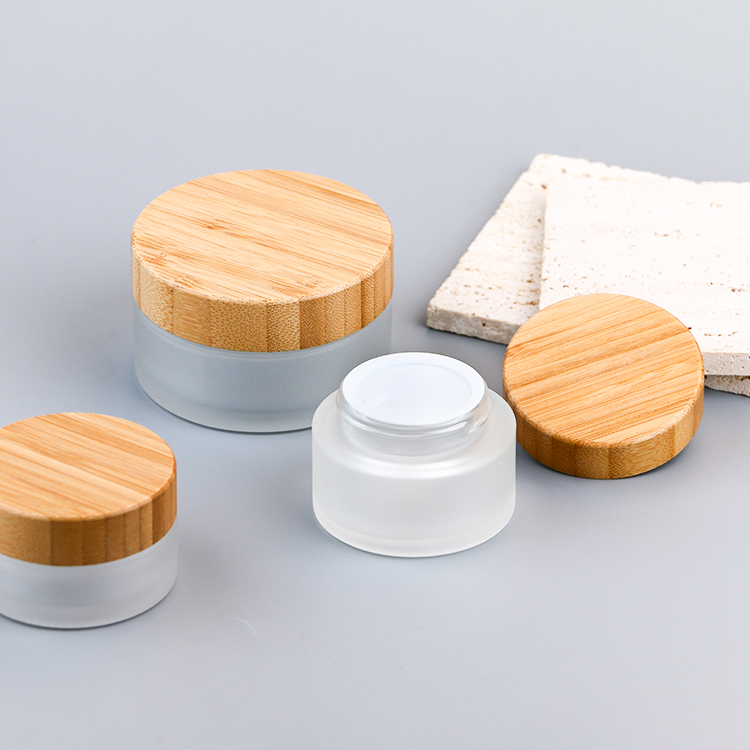 30g 50g 100g Matte Glass Cream Jar With Bamboo Lid
